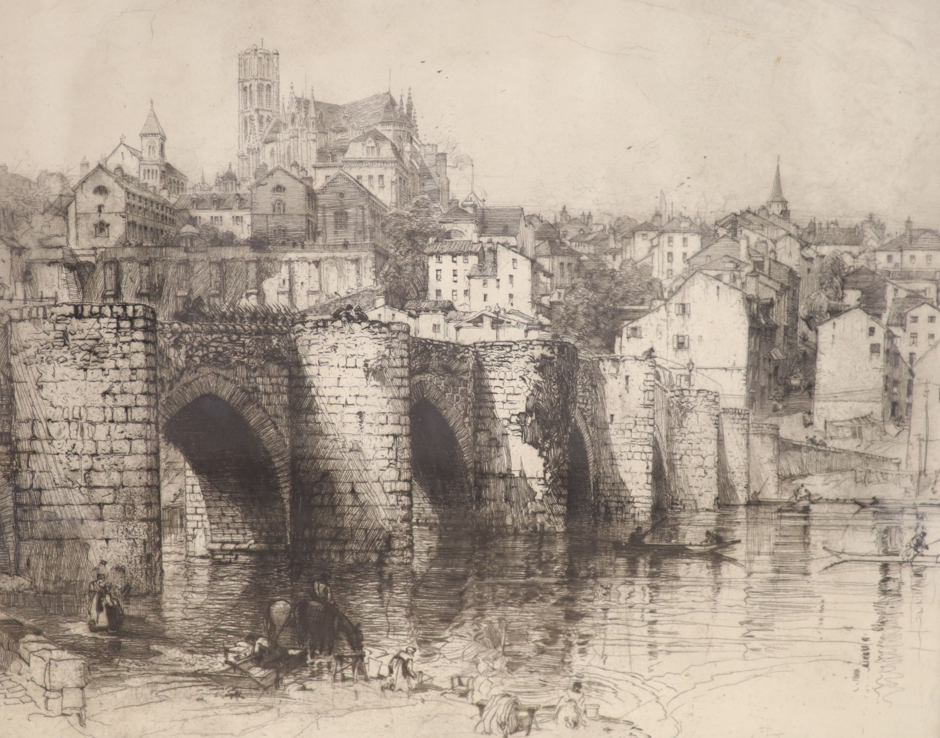 Hedley Fitton (1857-1929), etching, Pont St.Etienne, Limoges 1910, signed in pencil, 34 x 42cm.